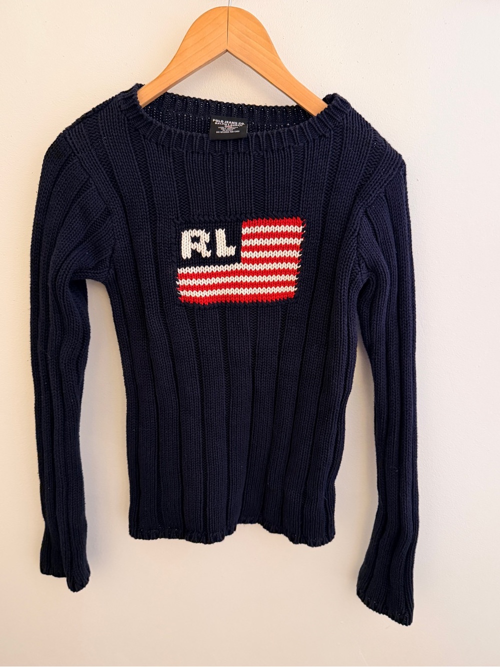 Vintage 1990s Polo Jeans Co. by Ralph Lauren American Flag knit sweater